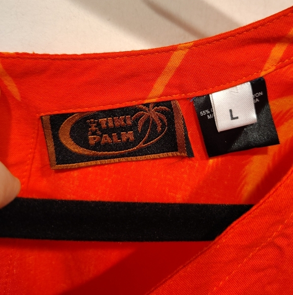 Tiki Palm Orange Embellished Tropical Print Sleeveless Midi Dress Sz L Beach - Picture 2 of 7